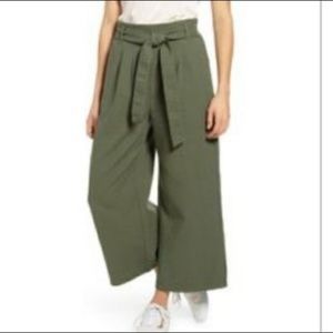 BP. Olive High Rise Paperbag Waist Belted Wide Leg Pant, Small
